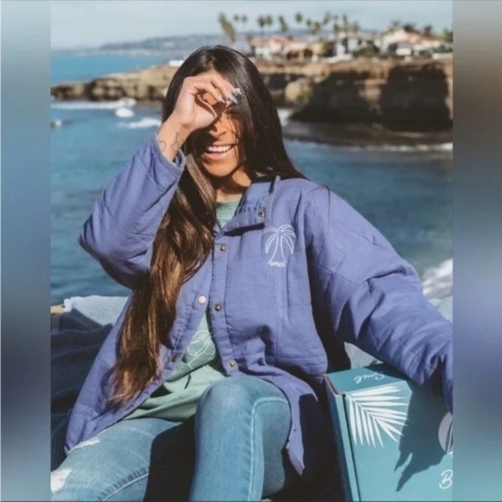 NWT Amuse Society Seabreeze Quilted Jacket Pockets Indigo Women's Size L/XL